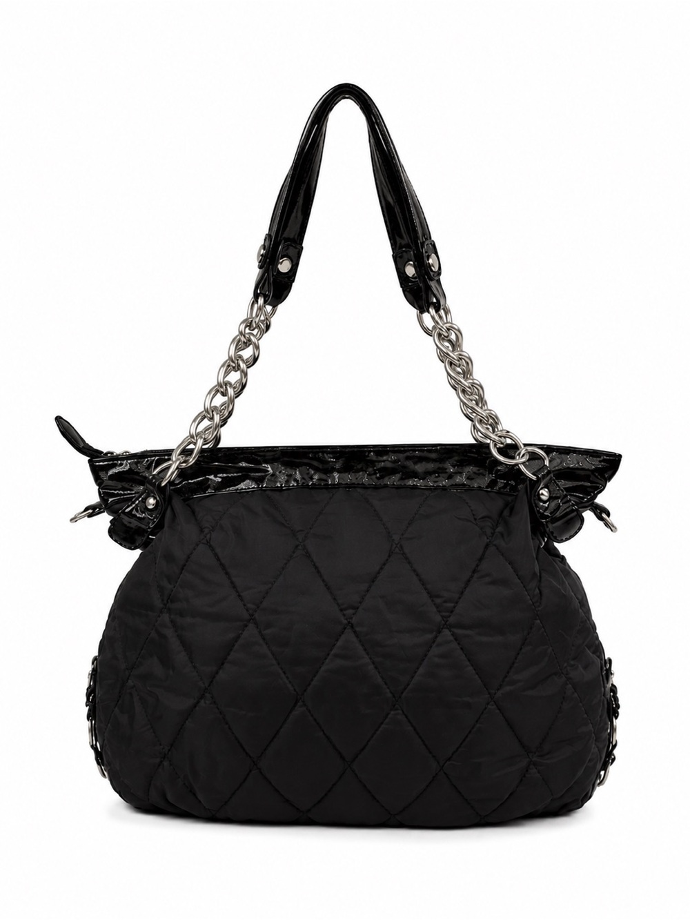 Sondra Roberts Black Quilted Hobo Tote Chain Strap - Picture 2 of 10